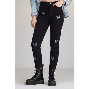 PacSun Butterfly Slim Jeans Black Rhinestone Ultra High Rise Women's Size 23